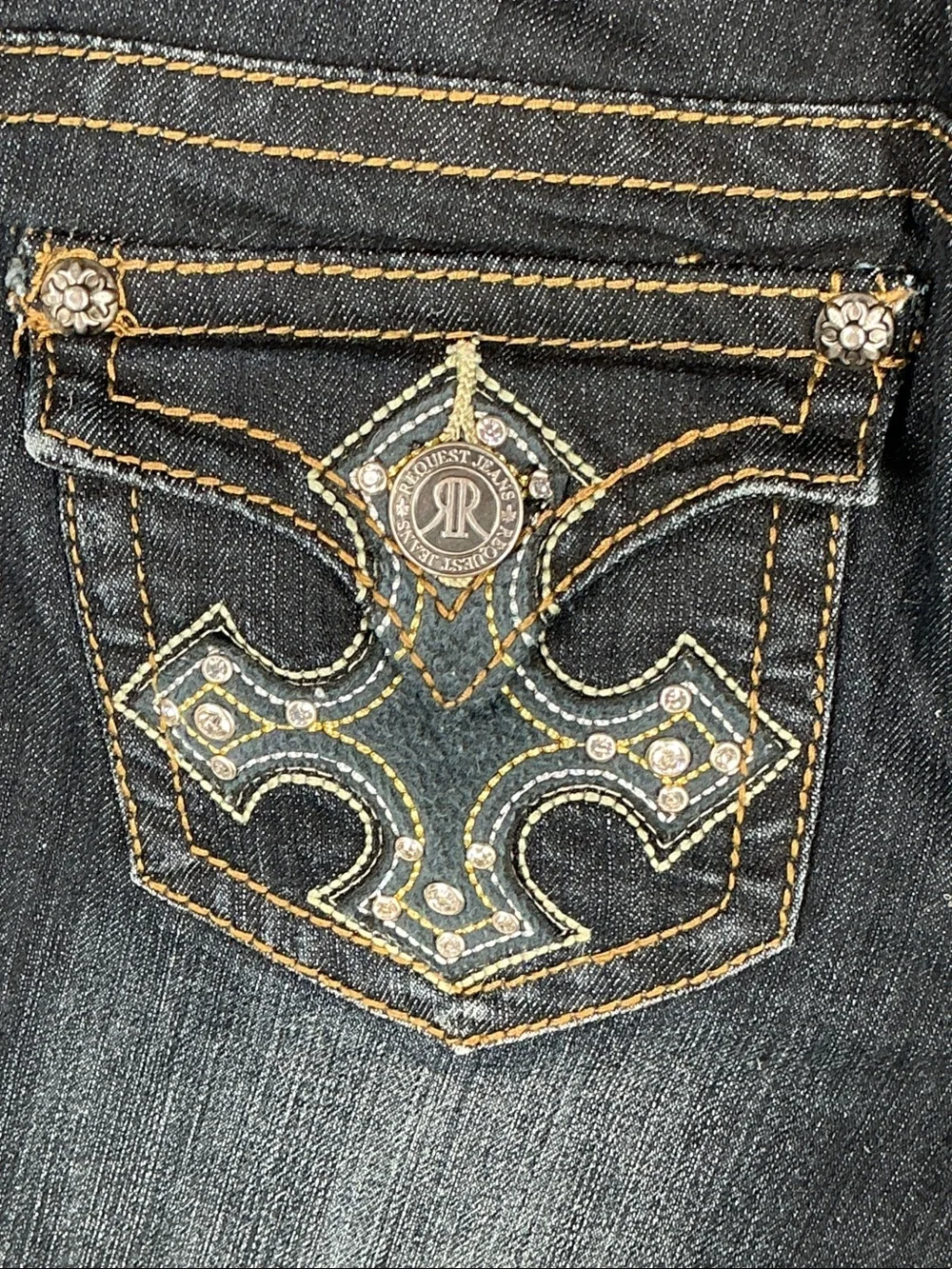 Request Jeans Cross Rhinestone Bermuda Shorts Low Rise Size 5 27